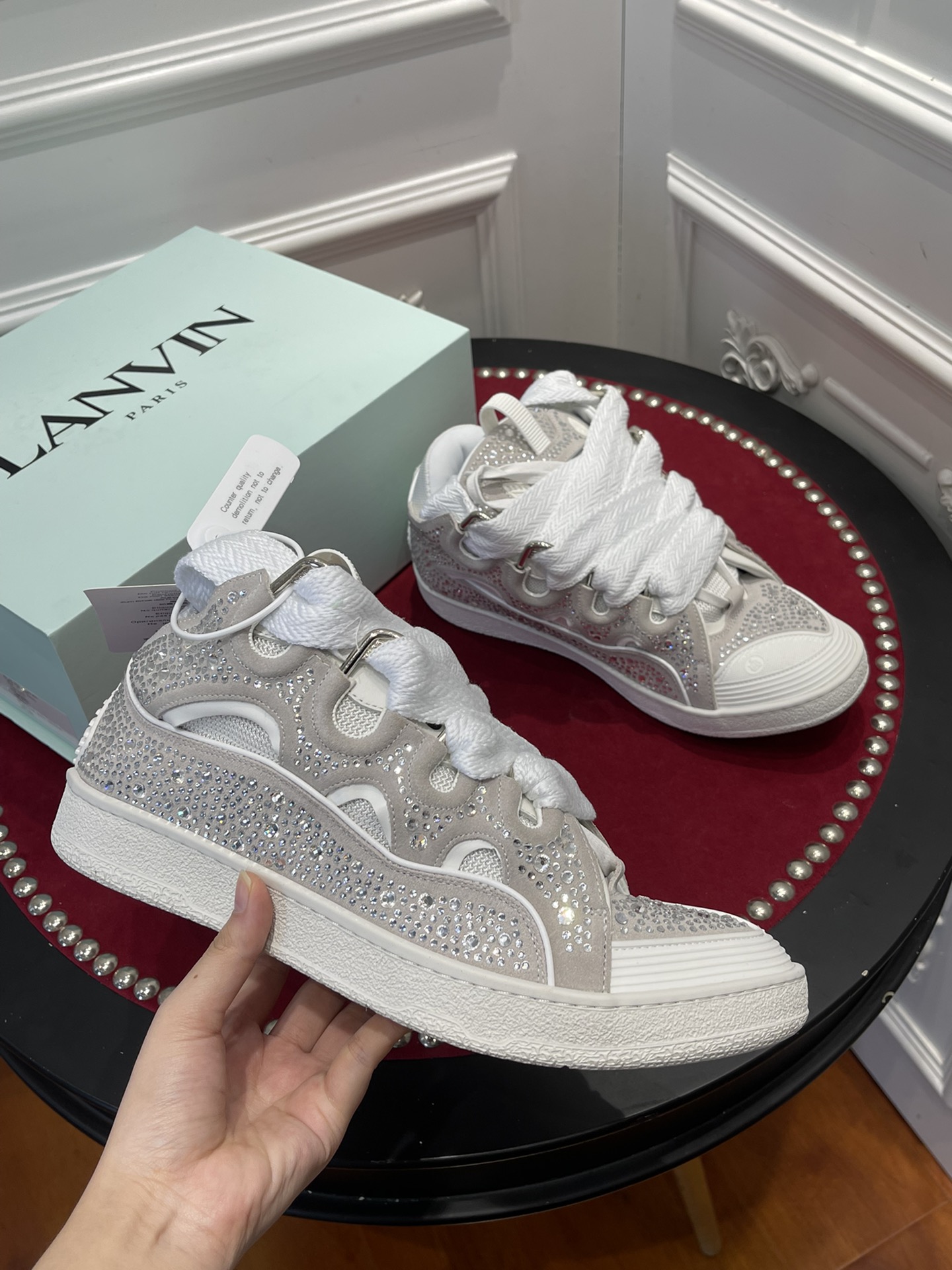 Lanvon Curb Sneaker White Rhinestone FMSKRK11STRAP22