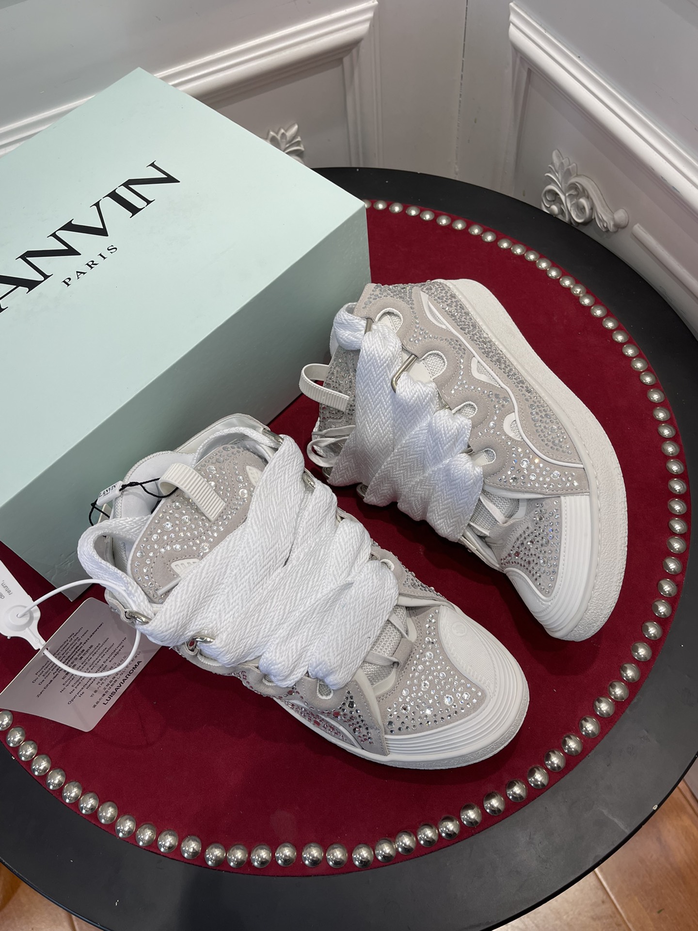 Lanvon Curb Sneaker White Rhinestone FMSKRK11STRAP22