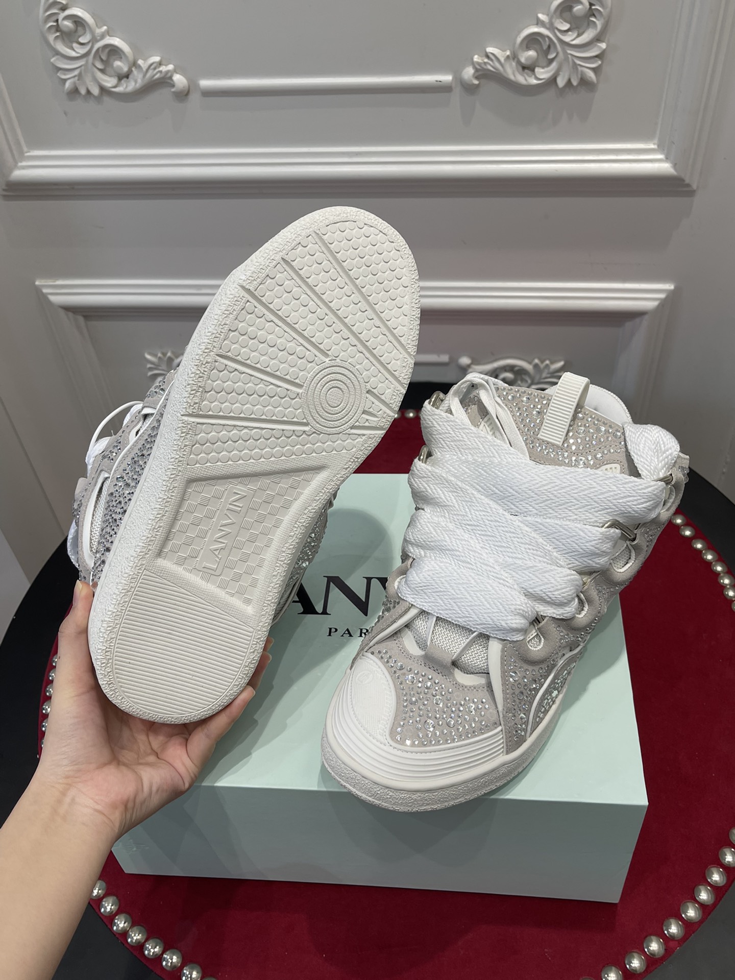 Lanvon Curb Sneaker White Rhinestone FMSKRK11STRAP22